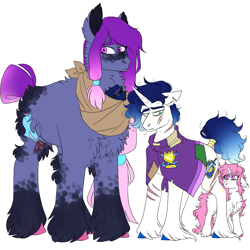 Size: 3000x3000 | Tagged: safe, artist:gingygin, imported from derpibooru, princess celestia, princess luna, oc, oc:starry stitch, oc:tidal gallant, pegasus, pony, unicorn, baby, baby pony, cewestia, family, female, filly, high res, larger female, male, mare, pink-mane celestia, previous generation, race swap, scar, simple background, size difference, smaller male, stallion, unshorn fetlocks, white background, woona, younger