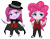 Size: 3300x2600 | Tagged: safe, artist:geraritydevillefort, imported from derpibooru, pinkie pie, equestria girls, blue eyes, chibi, clothes, digital art, dr jekyll, dr jekyll and mr hyde, dr pinkie, dr pinkie and miss pie, duality, evil grin, female, green eyes, grin, high res, knife, miss pie, mr hyde, pants, pinkamena diane pie, self paradox, simple background, smiling, transparent background, vest