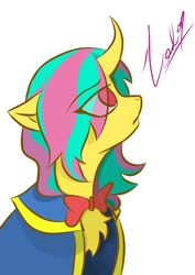 Size: 516x729 | Tagged: safe, artist:goldencrow, imported from derpibooru, oc, oc:golden crow, unicorn, bowtie, cloak, clothes