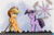 Size: 3000x1947 | Tagged: safe, artist:ncmares, edit, imported from derpibooru, applejack, pinkie pie, twilight sparkle, earth pony, pony, unicorn, season 6, the saddle row review, applejack's hat, bipedal, bipedal leaning, broom, cowboy hat, freckles, giant pony, glowing, glowing horn, hat, horn, leaning, macro, magic, magic aura, mega, observatory, open mouth, sweeping, sweepsweepsweep, telekinesis, this will end in destruction, unicorn twilight