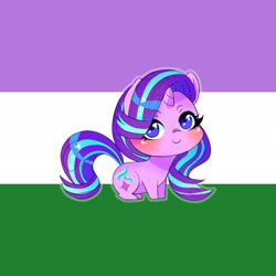 Size: 1920x1920 | Tagged: safe, artist:wilvarin-liadon, imported from derpibooru, starlight glimmer, pony, unicorn, chibi, genderqueer, genderqueer pride flag, pride, pride flag, smiling, solo