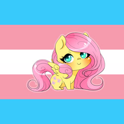 Size: 1920x1920 | Tagged: safe, artist:wilvarin-liadon, imported from derpibooru, fluttershy, pegasus, pony, blushing, chibi, cute, pride, pride flag, shyabetes, solo, transgender pride flag