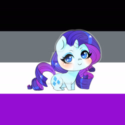 Size: 1920x1920 | Tagged: safe, artist:wilvarin-liadon, imported from derpibooru, rarity, pony, unicorn, asexual pride flag, asexuality, blushing, chibi, cute, obtrusive watermark, pride, pride flag, raribetes, solo, watermark