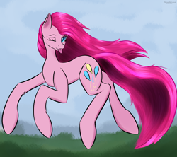 Size: 2000x1774 | Tagged: safe, artist:renarde-louve, imported from derpibooru, pinkie pie, earth pony, pony, female, long legs, looking at you, mare, one eye closed, pinkamena diane pie, running, solo, tongue out, wink, winking at you