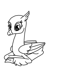 Size: 768x768 | Tagged: safe, artist:agdapl, imported from derpibooru, oc, oc only, hippogriff, base, hippogriff oc, lineart, lying down, monochrome, prone, simple background, solo, white background