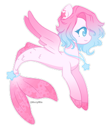 Size: 948x1068 | Tagged: safe, artist:acryilia, imported from derpibooru, oc, oc only, seapony (g4), adoptable, auction, dorsal fin, eyelashes, female, fin wings, fins, fish tail, flowing tail, jewelry, necklace, simple background, smiling, solo, tail, transparent background, wings