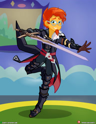 Size: 3090x4000 | Tagged: safe, artist:dieart77, imported from derpibooru, sunburst, equestria girls, alberius, clothes, commission, cosplay, costume, crossover, cygames, dragalia lost, equestria girls-ified, ian hanlin, male, sword, voice actor joke, weapon