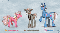 Size: 1900x1038 | Tagged: safe, artist:inuhoshi-to-darkpen, imported from derpibooru, oc, oc only, oc:feldspar granite pie, oc:peachy sweet pie, oc:starbeam, chest fluff, ear fluff, floppy ears, hoof fluff