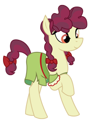 Size: 1864x2464 | Tagged: safe, artist:third uncle, artist:three uncle, imported from derpibooru, hilly hooffield, earth pony, pony, the hooffields and mccolts, background pony, bow, clothes, female, hair bow, hooffield family, mare, pigtails, pose, simple background, solo, vector