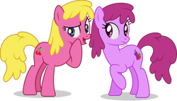 Size: 2509x1435 | Tagged: safe, artist:thatusualguy06, imported from derpibooru, berry punch, berryshine, cherry berry, earth pony, pony, atg 2021, background pony, duo, duo female, female, mare, newbie artist training grounds, raised hoof, show accurate, simple background, transparent background, vector