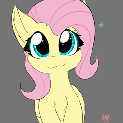 Size: 2362x2362 | Tagged: safe, artist:galacticguardian, artist:jubyskylines, imported from derpibooru, fluttershy, pegasus, pony, bust, chest fluff, cute, daaaaaaaaaaaw, ear fluff, eyelashes, female, folded wings, front view, full face view, gray background, heart, heart eyes, high res, looking at you, mare, portrait, shyabetes, simple background, smiling, solo, wingding eyes, wings