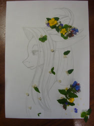Size: 2448x3264 | Tagged: safe, artist:shkura2011, imported from derpibooru, oc, oc only, pony, bust, female, flower, high res, horns, mare, portrait, sketch, solo, traditional art