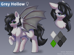 Size: 2732x2048 | Tagged: safe, artist:alphadesu, imported from derpibooru, oc, oc only, oc:grey hollow, bat pony, pony, bags under eyes, high res, reference sheet