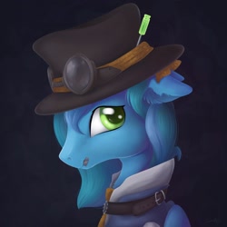 Size: 2048x2048 | Tagged: safe, artist:safizejaart, imported from derpibooru, oc, oc only, oc:thinker blue, pegasus, pony, clothes, female, glasses, hat, high res, mare, pegasus oc, solo, steampunk, wings