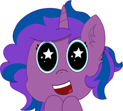 Size: 1484x1334 | Tagged: safe, artist:eminent entropy, derpibooru exclusive, imported from derpibooru, oc, oc only, oc:stellar trace, pony, unicorn, atg 2021, bust, emote, emotes, emoticon, excited, looking at you, newbie artist training grounds, portrait, simple background, smiling, solo, starry eyes, transparent background, wingding eyes