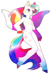 Size: 1076x1583 | Tagged: safe, artist:aa-ko-sama, imported from derpibooru, oc, oc only, alicorn, anthro, unguligrade anthro, alicorn oc, butterfly wings, ethereal mane, hoof fluff, horn, simple background, smiling, solo, starry mane, white background, wings