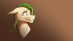 Size: 4000x2250 | Tagged: safe, artist:klarapl, imported from derpibooru, oc, oc only, pony, bust, floppy ears, grin, male, nervous, nervous grin, portrait, shrunken pupils, smiling, solo, stallion