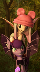 Size: 2160x3840 | Tagged: safe, artist:xppp1n, imported from ponybooru, oc, oc:kylie astra, oc:scarlet cuddles, bat pony, 3d, bat pony oc, bat wings, female, forest, mare, source filmmaker, wings