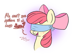 Size: 500x366 | Tagged: artist needed, safe, imported from derpibooru, apple bloom, blindfold, female, filly, freckles, solo