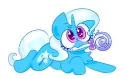 Size: 988x627 | Tagged: safe, artist:cutecandycane, edit, editor:anonymous, editor:edits of hate, imported from twibooru, trixie, pony, unicorn, /mlp/, candy, cute, female, food, image, lollipop, lying down, mare, owo, png, prone, simple background, solo, transparent background, unofficial edits thread