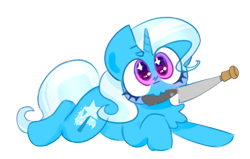 Size: 988x627 | Tagged: safe, artist:cutecandycane, edit, editor:anonymous, editor:hotkinkajou, trixie, pony, unicorn, /mlp/, cork, female, image, knife, lying down, mare, owo, png, prone, simple background, solo, transparent background, unofficial edits thread