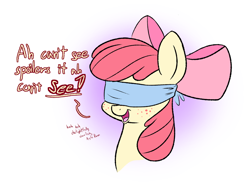 Size: 1280x935 | Tagged: safe, artist:heir-of-rick, imported from ponybooru, apple bloom, blindfold, female, filly, freckles, solo