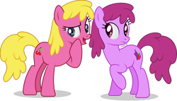 Size: 2509x1435 | Tagged: safe, alternate version, artist:thatusualguy06, imported from derpibooru, berry punch, berryshine, cherry berry, earth pony, pony, atg 2021, duo, duo female, female, mare, newbie artist training grounds, raised hoof, simple background, transparent background, vector