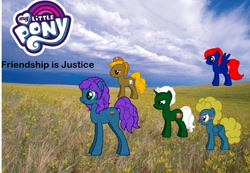 Size: 1295x895 | Tagged: safe, imported from derpibooru, oc, oc:comic field, oc:henrietta, oc:page writer, oc:sky flyer, oc:train station, pony, fanfic:friendship is justice, brother and sister, cover art, fanfic, female, male, siblings