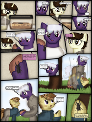 Size: 1750x2333 | Tagged: safe, artist:99999999000, imported from derpibooru, oc, oc only, oc:cwe, oc:firearm king, oc:zhang cathy, beetle, insect, pony, unicorn, comic:visit, clothes, comic, container, male, stag beetle, text, tree