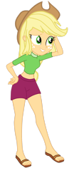 Size: 1280x3079 | Tagged: safe, artist:gmaplay, imported from derpibooru, applejack, human, equestria girls, applejack's hat, clothes, cowboy hat, feet, female, hand on hip, hat, sandals, simple background, solo, swimsuit, teeth, transparent background, vector
