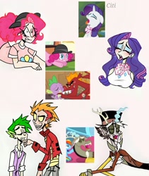 Size: 1747x2073 | Tagged: safe, artist:citi, imported from derpibooru, screencap, discord, garble, pinkie pie, rarity, spike, human, dragon quest, mmmystery on the friendship express, the beginning of the end, the end in friend, ahegao, faic, humanized, open mouth, out of context, scene interpretation, screencap reference, tongue out