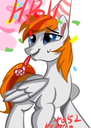 Size: 640x905 | Tagged: safe, artist:colorfulcolor233, artist:oofycolorful, imported from derpibooru, oc, oc:felix gulfstream, pegasus, hat, male, party hat, party horn, simple background, white background