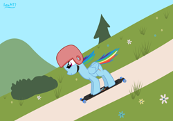 Size: 4478x3118 | Tagged: safe, artist:ironm17, imported from derpibooru, rainbow dash, pegasus, pony, city escape, female, helmet, high res, longboard, mare, skate, solo