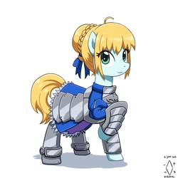 Size: 2000x2000 | Tagged: safe, artist:digiral, imported from derpibooru, pony, armor, artoria pendragon, fate/stay night, female, guardsmare, high res, mare, ponified, royal guard, saber, simple background, solo, weapon, white background