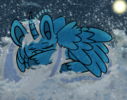 Size: 3047x2400 | Tagged: safe, artist:snowfall-13, imported from derpibooru, oc, oc:fleurbelle, alicorn, alicorn oc, cloud, female, high res, horn, mare, moon, sleeping, wings