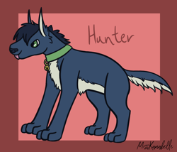 Size: 1750x1500 | Tagged: safe, artist:misskanabelle, imported from derpibooru, oc, oc only, oc:hunter, diamond dog, hybrid, abstract background, adopted offspring, collar, diamond dog oc, interspecies offspring, magical lesbian spawn, male, offspring, parent:pinkie pie, parent:princess skystar, parents:skypie, signature, solo