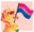 Size: 1448x1324 | Tagged: safe, artist:wanderingpegasus, imported from derpibooru, sunset shimmer, pony, unicorn, alternate hairstyle, bi sunset, bisexual pride flag, blaze (coat marking), blushing, chest fluff, coat markings, colored hooves, curved horn, cute, facial markings, female, freckles, heart, hoof heart, horn, looking back, mare, markings, pale belly, passepartout, peppered bacon, pride, pride flag, pride month, redesign, shimmerbetes, snip (coat marking), socks (coat markings), solo, sunset shimmer is bisexual, unshorn fetlocks