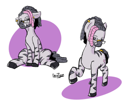 Size: 3218x2645 | Tagged: safe, artist:datzigga, imported from derpibooru, oc, oc only, oc:dizzy, pony, zebra, glasses, high res, male, piercing, sitting, solo, stallion, zebra oc