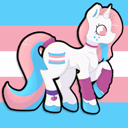 Size: 2828x2828 | Tagged: safe, artist:dusty honey, imported from derpibooru, oc, oc only, oc:star smooch, pony, unicorn, arm warmers, choker, clothes, female, high res, horn, leg warmers, mare, pride, pride flag, pride ponies, simple background, solo, transgender pride flag