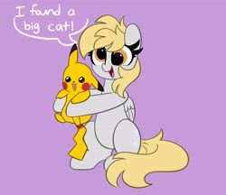 Size: 4096x3540 | Tagged: safe, artist:kittyrosie, imported from derpibooru, derpy hooves, pegasus, pikachu, pony, crossover, cute, derpabetes, digital art, duo, female, high res, male, mare, open mouth, open smile, pokémon, simple background, smiling, this will end in electrocution, weapons-grade cute