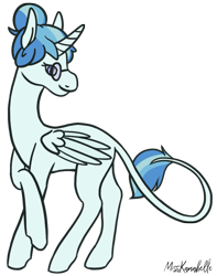 Size: 1183x1500 | Tagged: safe, artist:misskanabelle, imported from derpibooru, oc, oc only, alicorn, pony, alicorn oc, female, glasses, horn, leonine tail, looking back, mare, raised hoof, signature, simple background, solo, transparent background, wings