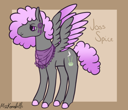 Size: 1750x1500 | Tagged: safe, artist:misskanabelle, imported from derpibooru, oc, oc only, oc:joss spice, pegasus, pony, abstract background, colored hooves, male, neckerchief, offspring, parent:maud pie, parent:mud briar, parents:maudbriar, pegasus oc, signature, solo, stallion, two toned wings, wings