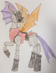 Size: 2468x3190 | Tagged: safe, artist:agdapl, imported from derpibooru, changeling, changelingified, clothes, crossover, high res, looking back, pyro, raised hoof, signature, solo, species swap, team fortress 2, traditional art