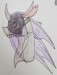 Size: 1778x2310 | Tagged: safe, artist:agdapl, imported from derpibooru, changeling, bust, changelingified, crossover, gas mask, mask, pyro, signature, solo, species swap, team fortress 2, traditional art