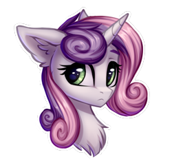 Size: 1956x1830 | Tagged: safe, artist:setharu, imported from derpibooru, sweetie belle, pony, unicorn, bust, chest fluff, cute, diasweetes, ear fluff, female, frown, mare, older, older sweetie belle, portrait, simple background, solo, transparent background, white outline