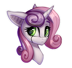 Size: 1956x1830 | Tagged: safe, artist:setharu, imported from derpibooru, sweetie belle, pony, robot, robot pony, unicorn, bust, female, frown, glowing eyes, mare, older, older sweetie belle, portrait, solo, sweetie bot