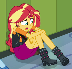 Size: 690x663 | Tagged: safe, imported from derpibooru, screencap, sunset shimmer, trixie, equestria girls, equestria girls series, forgotten friendship, cropped, solo