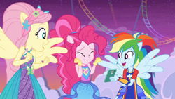 Size: 3410x1920 | Tagged: safe, imported from derpibooru, screencap, fluttershy, pinkie pie, rainbow dash, equestria girls, equestria girls series, rollercoaster of friendship, cellphone, cute, dashabetes, diapinkes, equestria land, eyes closed, female, open mouth, phone, ponied up, roller coaster, shyabetes, smartphone, smiling, spread wings, trio, trio female, wings