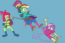 Size: 2500x1667 | Tagged: safe, artist:bugssonicx, imported from derpibooru, apple bloom, rainbow dash, scootaloo, sweetie belle, equestria girls, ambush, bondage, bow, brightly colored ninjas, chloroform, cutie mark crusaders, kunoichi, lasso, martial arts, mask, ninja, one eye closed, rainbond dash, rope, sandals, surprised, sweep kick