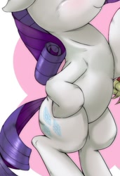 Size: 714x1043 | Tagged: safe, artist:kurogewapony, edit, imported from derpibooru, rarity, pony, unicorn, belly, bipedal, blushing, cropped, floppy ears, hoof on hip, pictures of bellies, smiling, solo